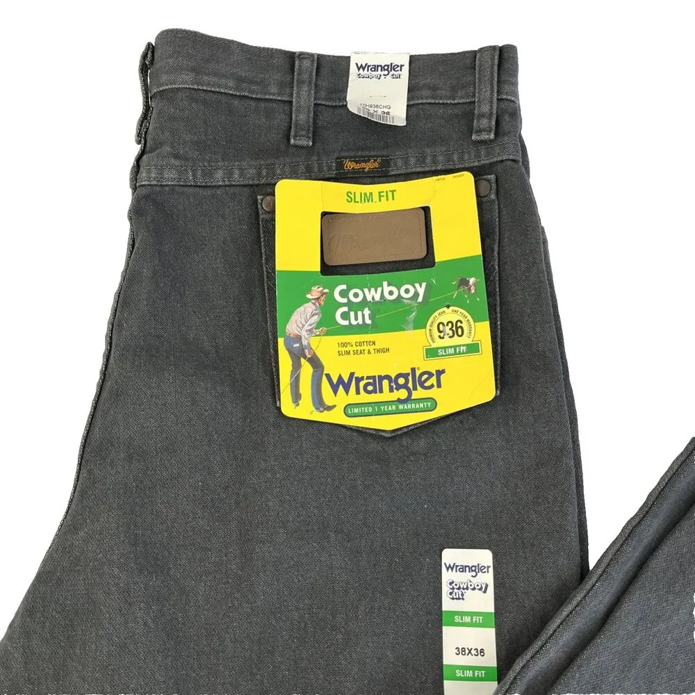 New Mens Wrangler Cowboy Cut 936 Slim Fit Denim‎ Jeans Sz 38x36 Gray NWT